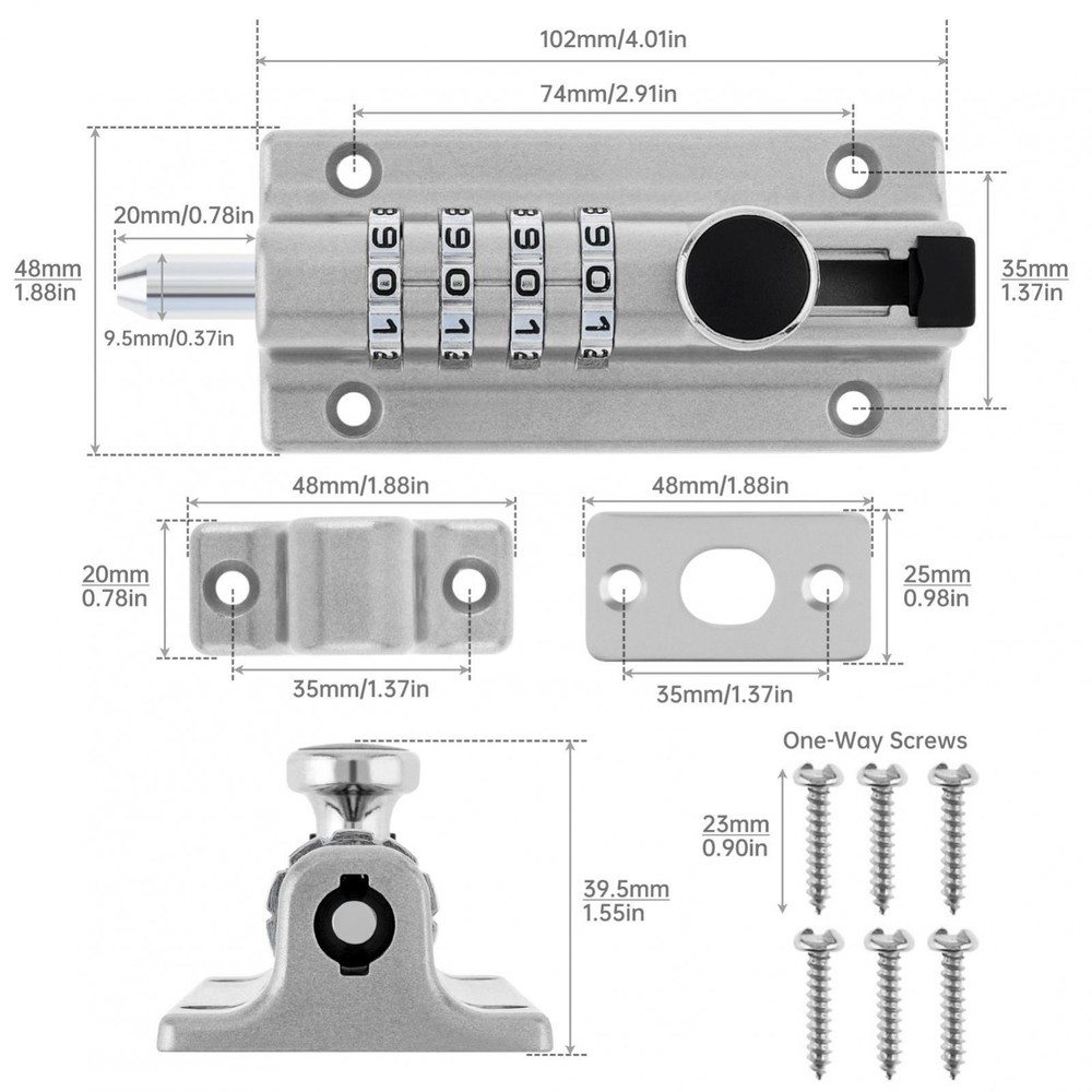 Combination Safety Slide Latch Lock Password Setting for Sheds Gates Cupboards