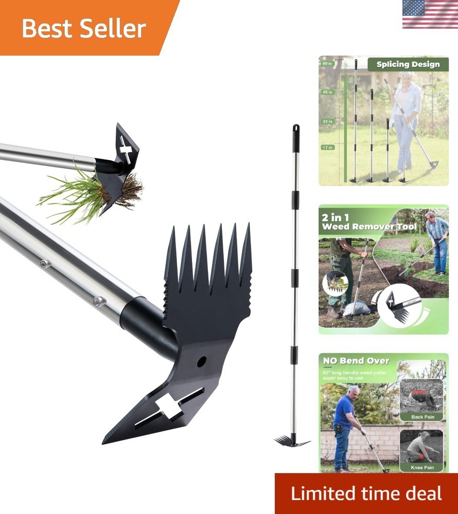 60'' Weed Puller Tool: Double-Function Rake and Hoe for Garden Care