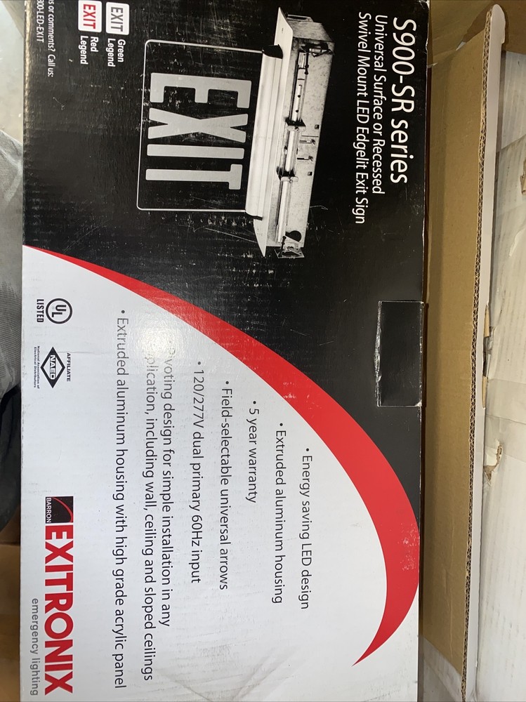 Exitronix UL listed exit sign; Green letters, S903-WB-SR-GM-BL, SAM