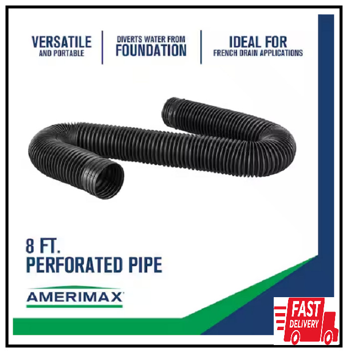 FLEX Drain 4 In. X 8 Ft. Black Copolymer Perforated Drain Pipe