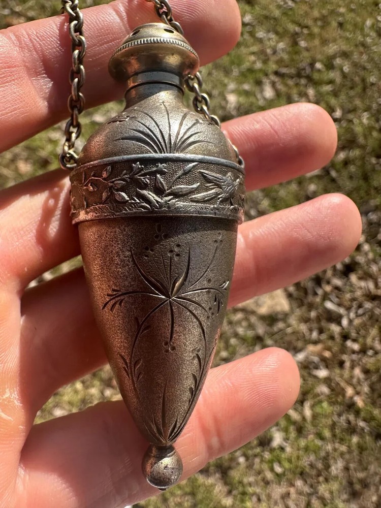 Antique Victorian Silver Chatelaine Perfumer Senct Flask Pomander