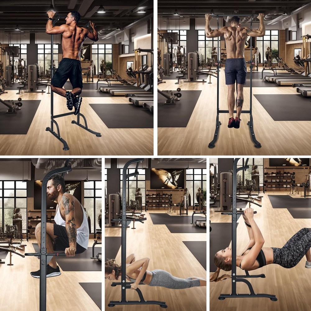 Power Tower Dip Station Pull Up Bar Exercise Tower, Adjustable Height Dip Bar...