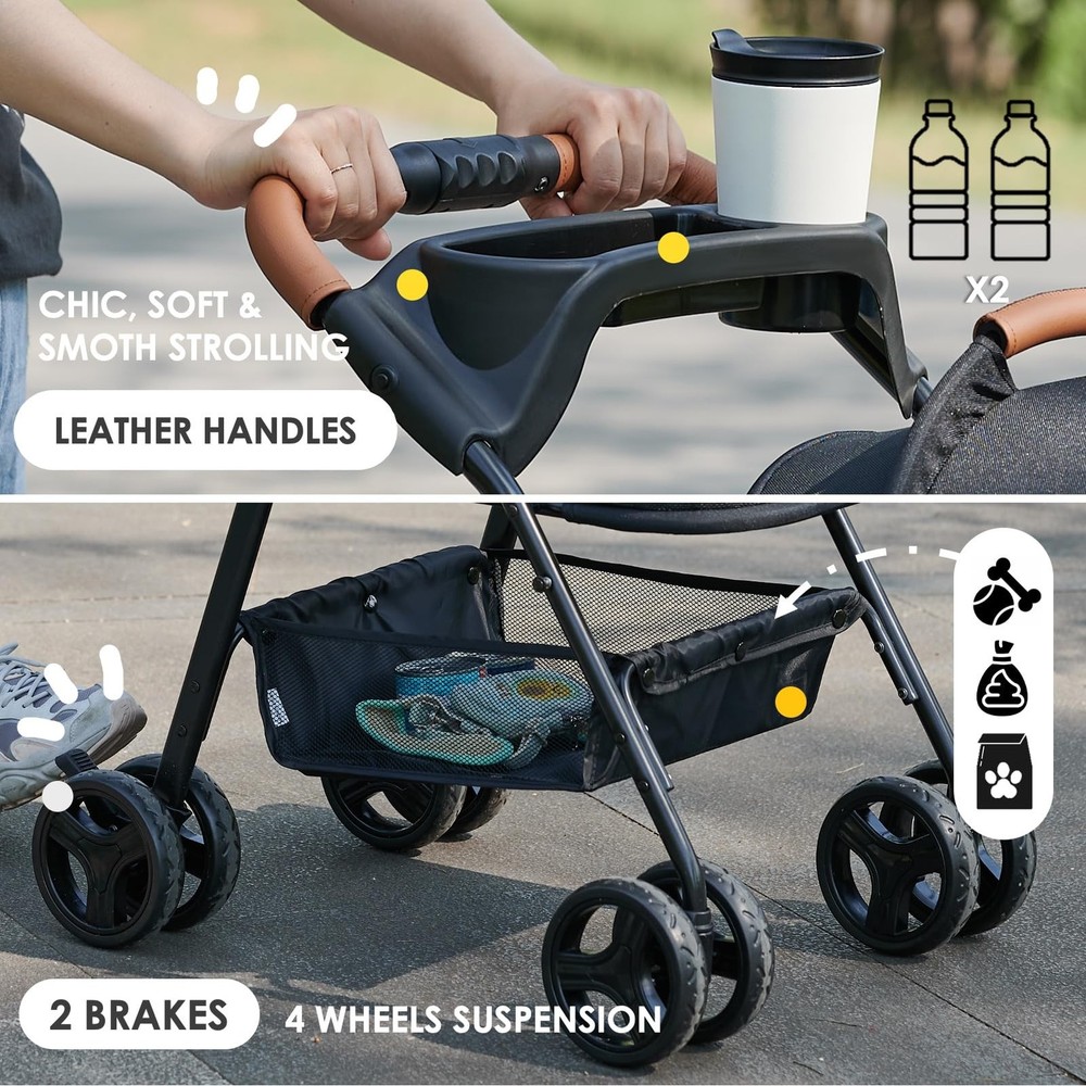 3 in 1 Pet Stroller with Removable Carrier, Folding Stroller for Small/Medium...