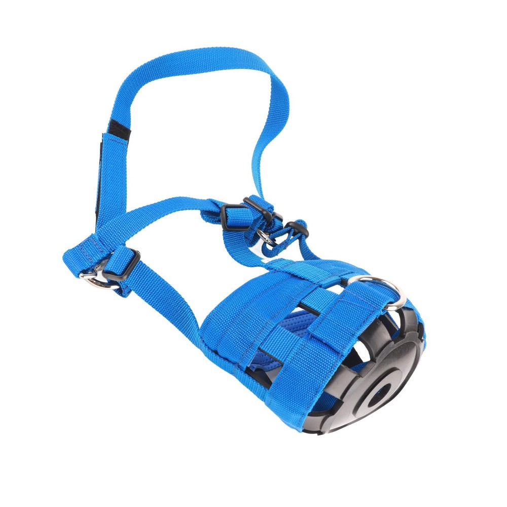 Blue Nylon Horse Grazing Muzzle & Anti-Bite Halter with Adjustable Fastener
