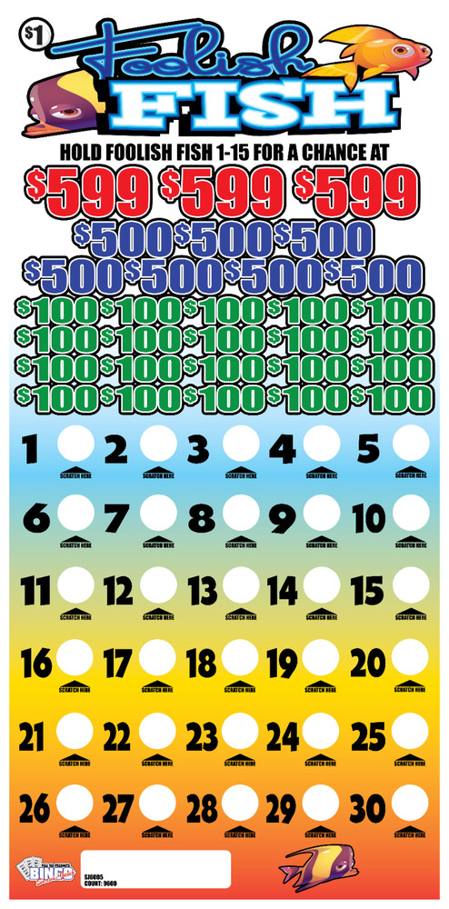 NEW pull tickets FOOLISH FISH CASH BOARD - 30 WINNERS