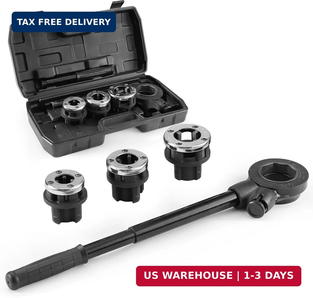 Ratchet Pipe Threader Kit, Plumber Pipe Threading Set, Portable Pipe Die Tool wi