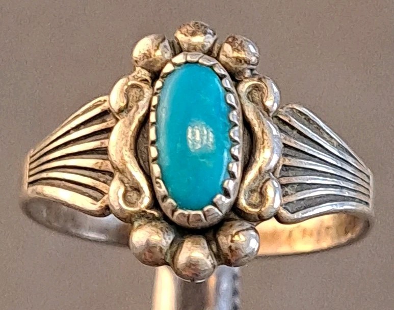 Native American Sterling Silver Turquoise Ring size 4.75 signed JP NICE