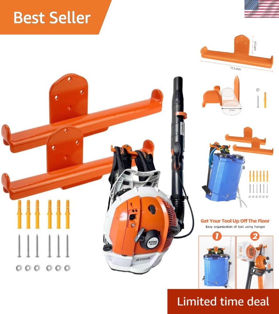 Heavy Duty 2-Pack Backpack Leaf Blower Hanger for Secure Garage Organization