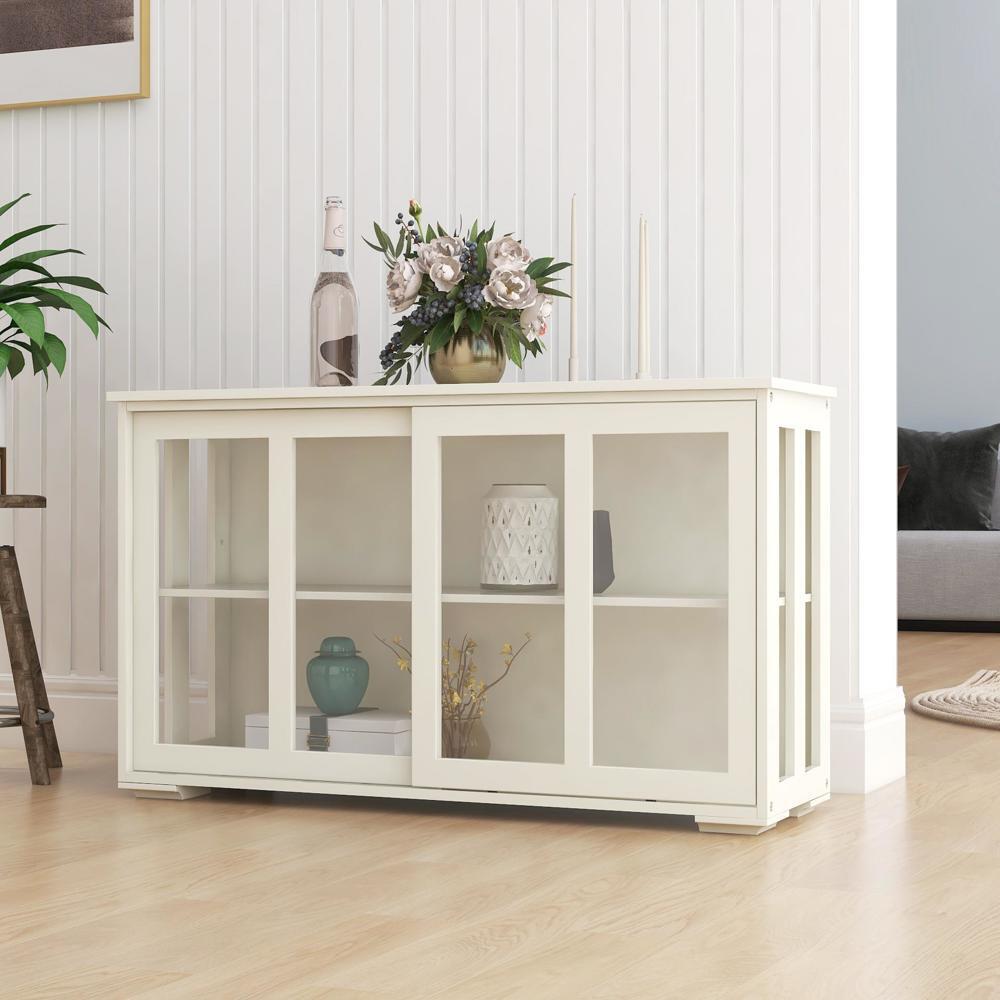 Kitchen Storage Stand Cupboard With Glass Door White
