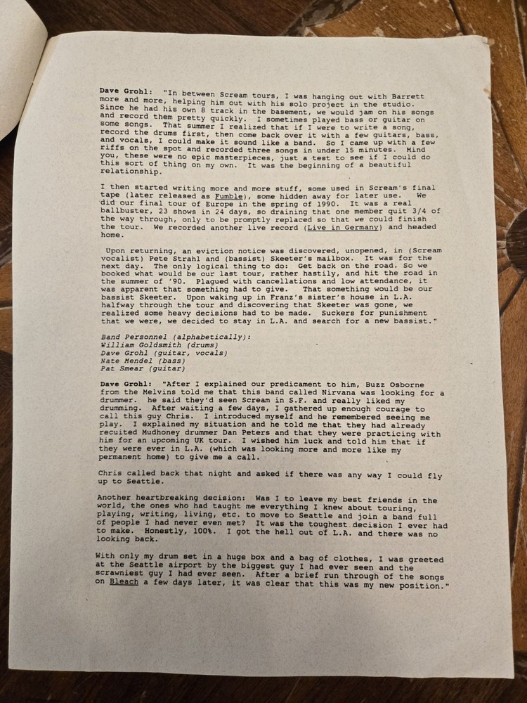 RARE Foo Fighters 1995 Original first Press Kit Biography Dave Grohl Nirvana oop