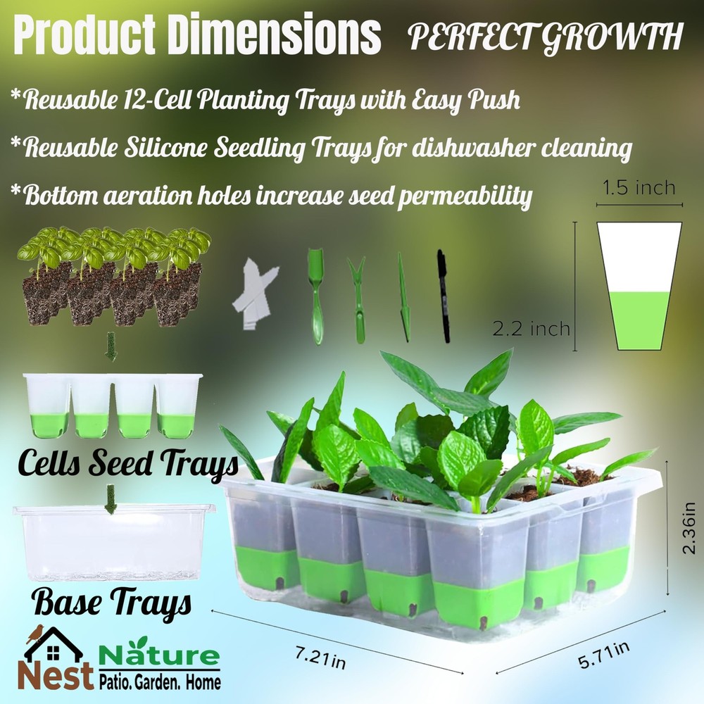 5-Pack Reusable Silicone Seed Starter Kit,Reusable 60Cell Seed Starter Trays ...
