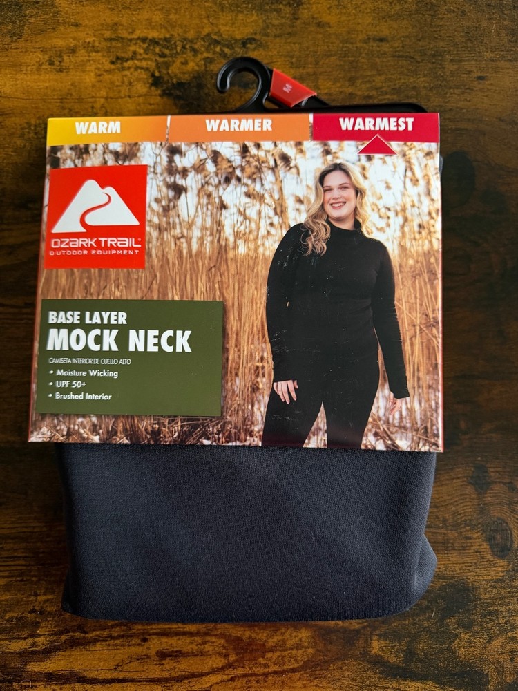 Ozark Trail Women’s  Base Layer Mock Neck Top Shirt Black Size Medium NEW