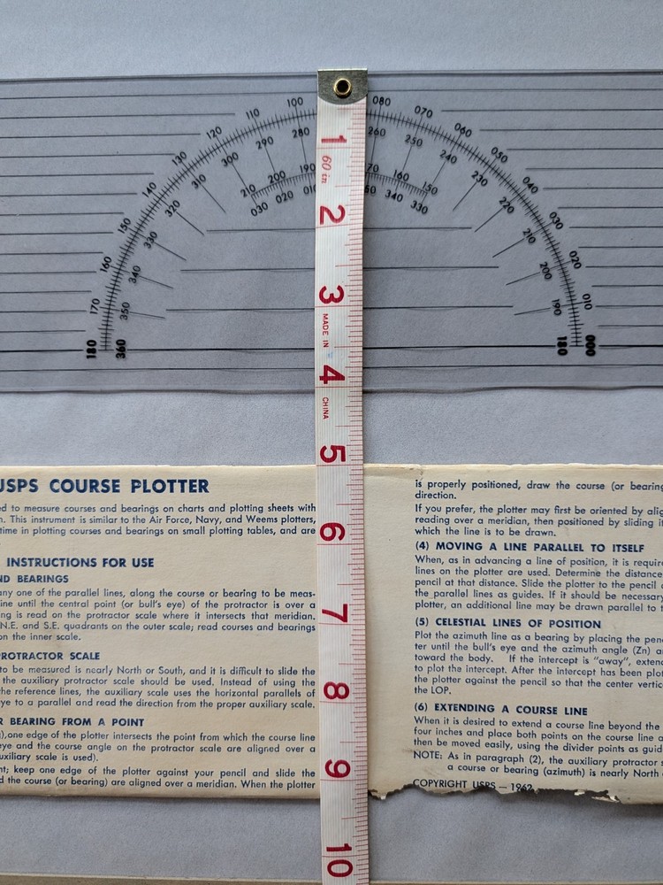 USPS 1960's Clear Nautical Navigation Course Plotter Ruler Tool W/ Sleeve