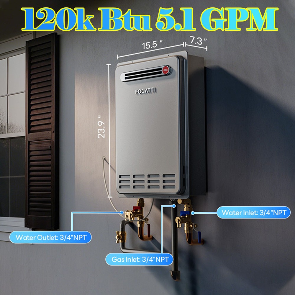FOGATTI 5.1 GPM Outdoor Tankless Water Heater Propane Gas 120,000 BTU Instant
