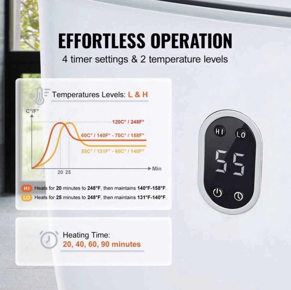 VEVOR 25L Towel Warmer Bucket with LED Display Timer & Temperature Setting Gray