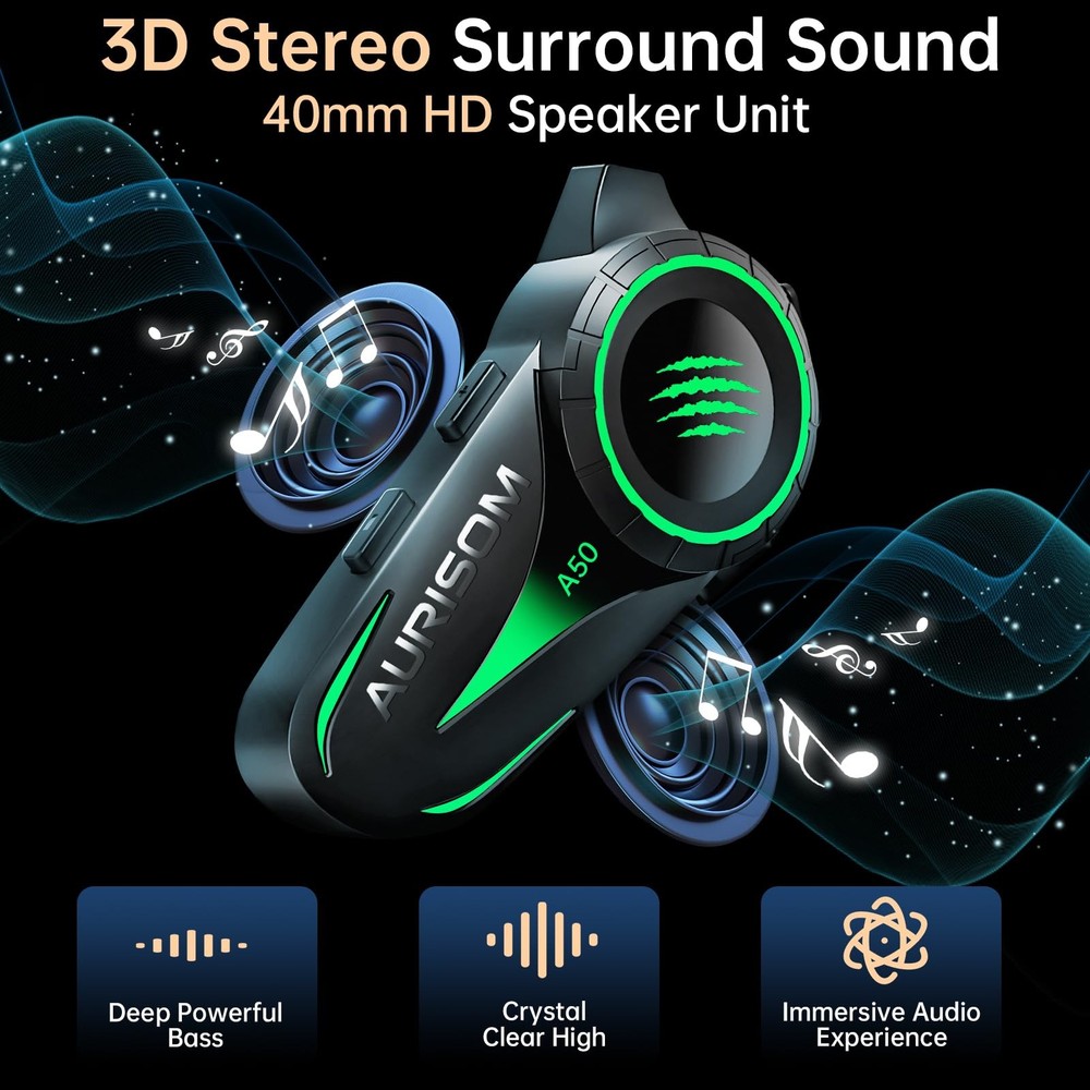 Motorcycle Helmet Bluetooth Headset Noice Cancellation, Wireless Helmet Speak...