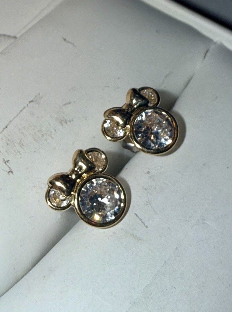 DISNEY Solid 10K Gold Minnie Mouse Gemstone Stud Earrings Set