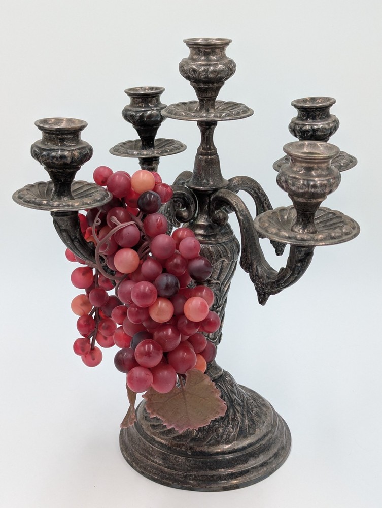 Silver Candelabra Large 5 Candle Floral Pattern