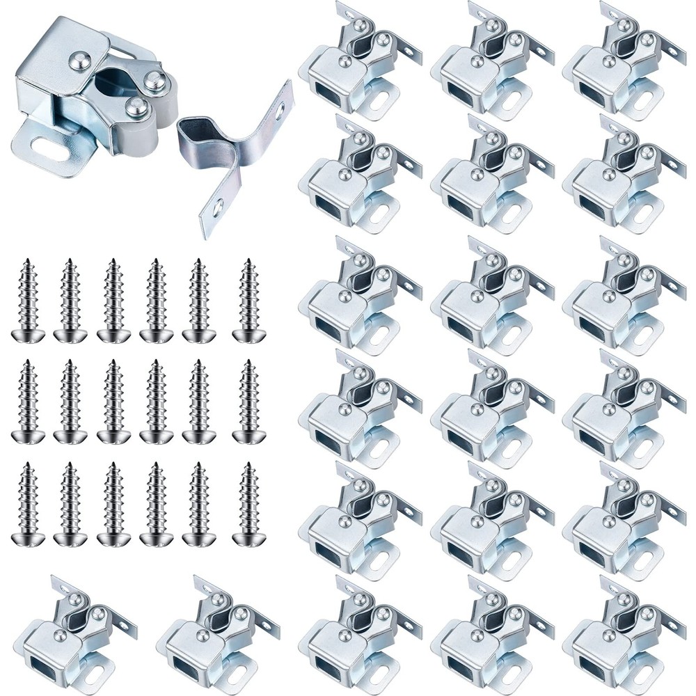 30 Pcs Silver Cabinet Door Latch, Double Roller Catch, Hardware, Spear Strike