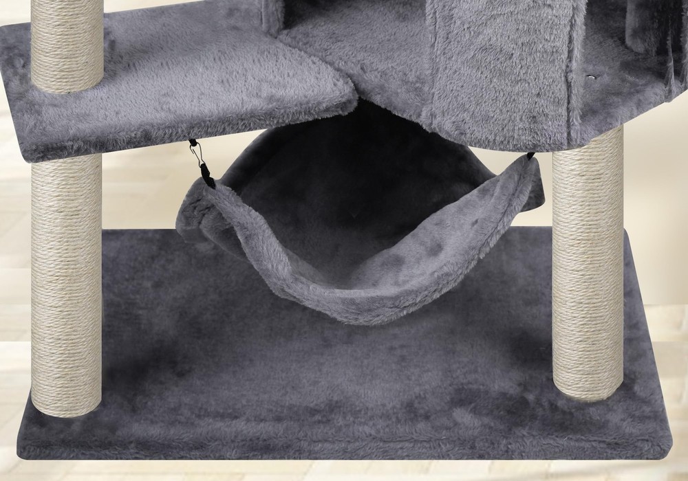 YUNIQUE Cat Tree with Condo and Big Hammock, Grey 39.4''