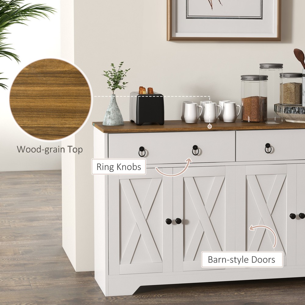Kitchen Storage Sideboard, Buffet Cabinet with Barn Doors, White