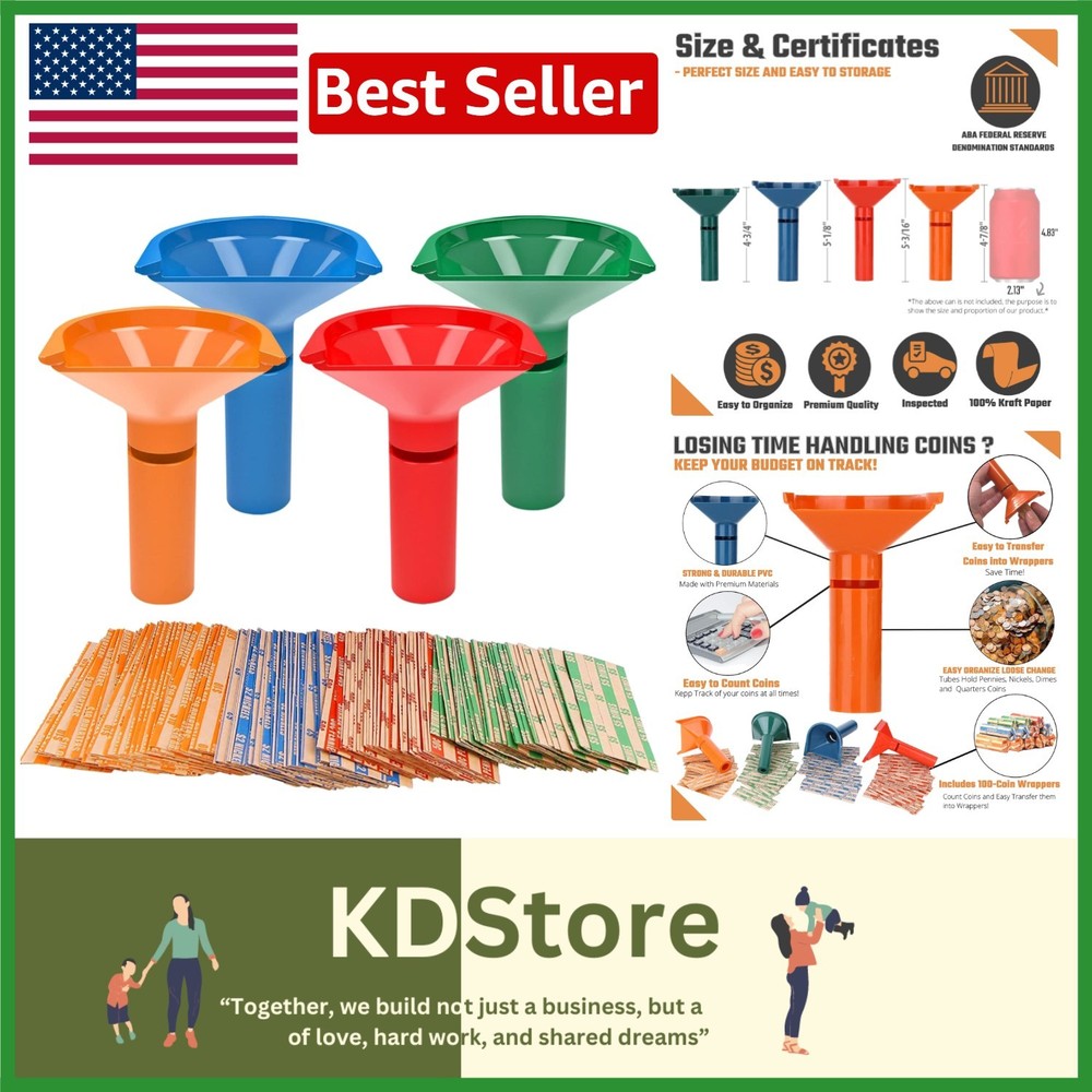 Durable Coin Storage Tubes & Wrapper Set – Easy Transfer, 104 Count Included