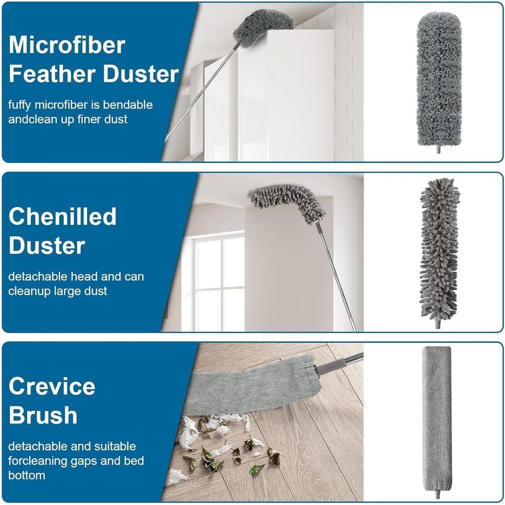 7 Pcs Microfiber Feather Duster with 100-inch Telescopic Extendable Pole, Was...