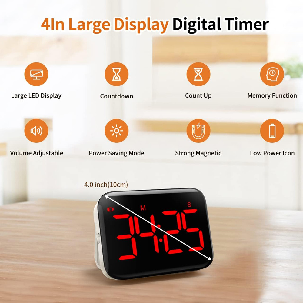 Magnetic Kitchen Timer for Cooking with Count Up Countdown, Digital Timer Batter