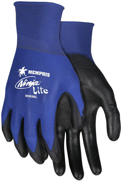 3 Pair Memphis Ninja Nylon Work Gloves with Polyurethane Coated Palm, Large