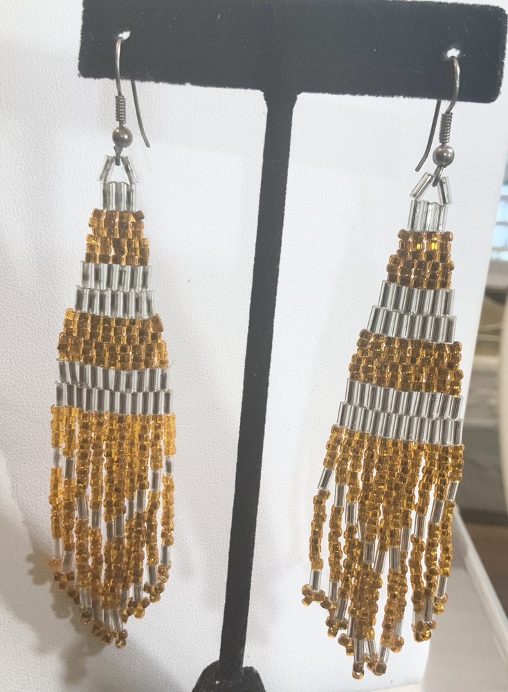 Vintage 1970s Bead Dangle Earrings 4 1/2” Drop