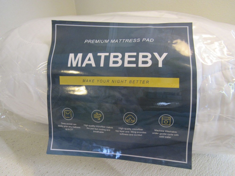 Matbeby Premium Mattress Pad King Quilted White