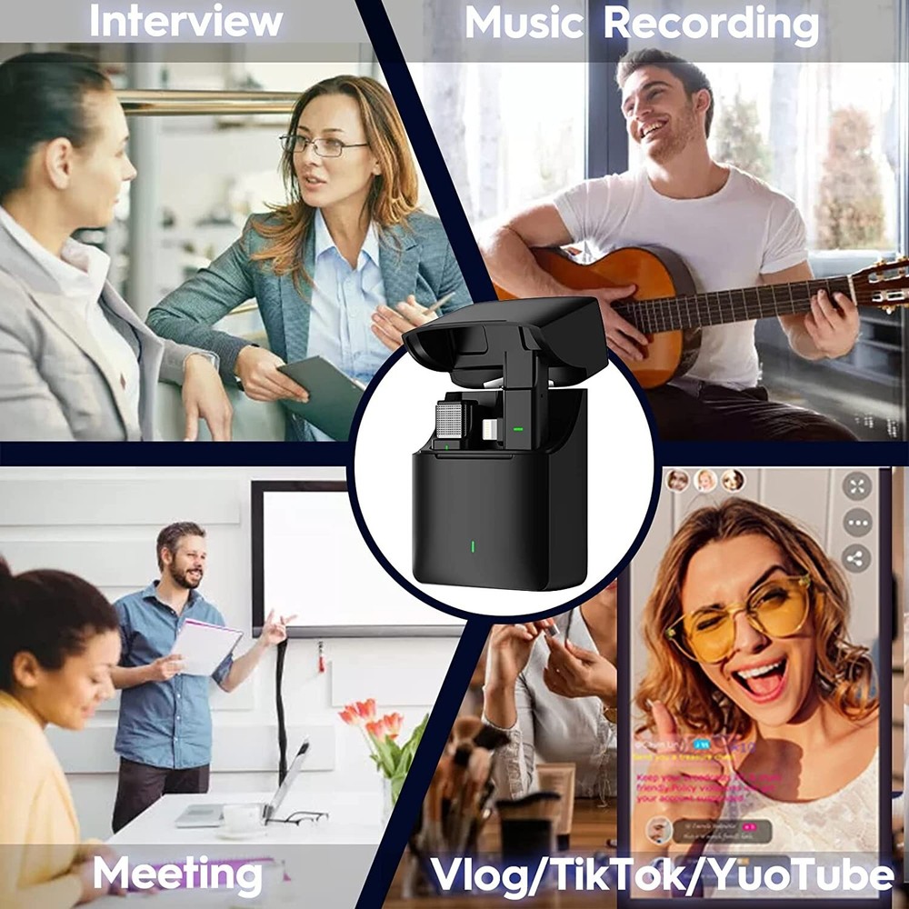 Plug-Play Wireless Lavalier Microphone for iPhone iPad with Charging Case, MPEDO