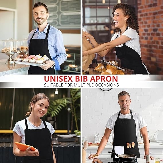 2 Pack Waterproof Kitchen Bib Aprons Adjustable Chef Apron w/ Pockets