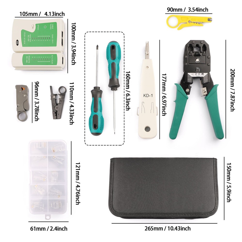 Network Tool Kit - RJ45 Crimper, Tester & Strippers for Ethernet Cable Work