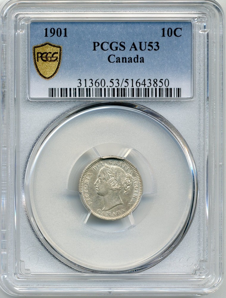 1901 Canada 10 Cent - About Uncirculated, PCGS AU 53