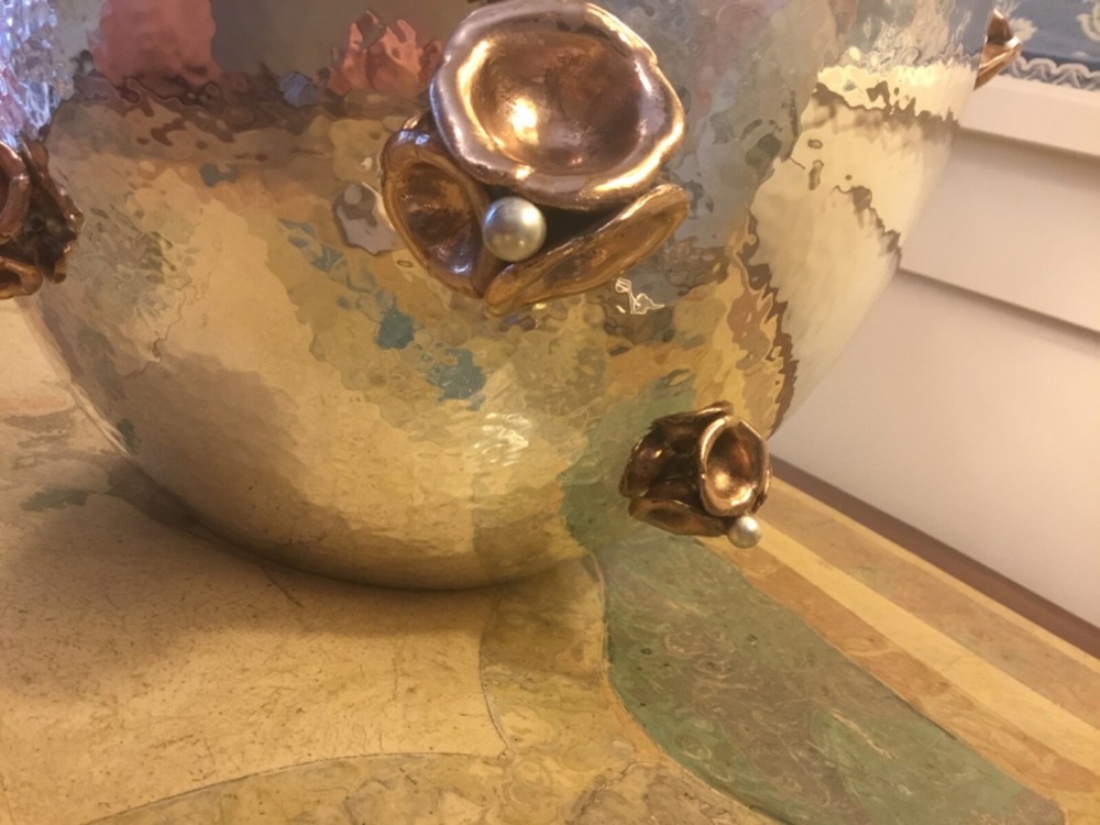 solid silver italian 1930 art deco vase, mixed metals probably GENAZZI unsigned