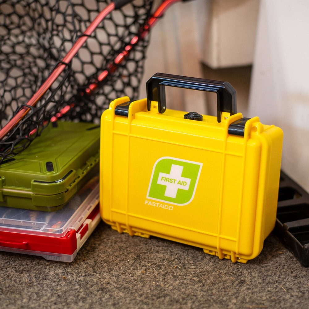 FastAid Essentials IP67 Waterproof First Aid Kit With Yellow Plastic Case