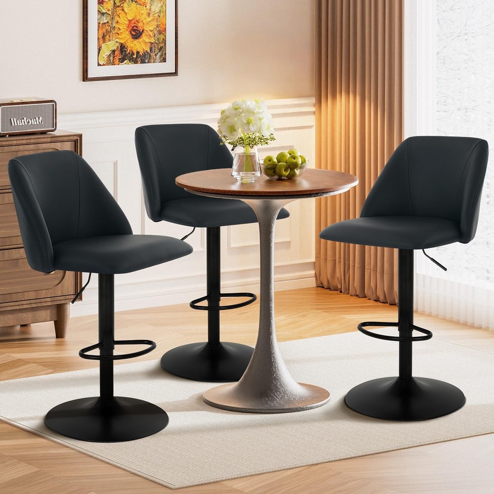 Adjustable Bar Stools, Modern PU Leather Bar Chairs with Curved Mid-Back, 360...