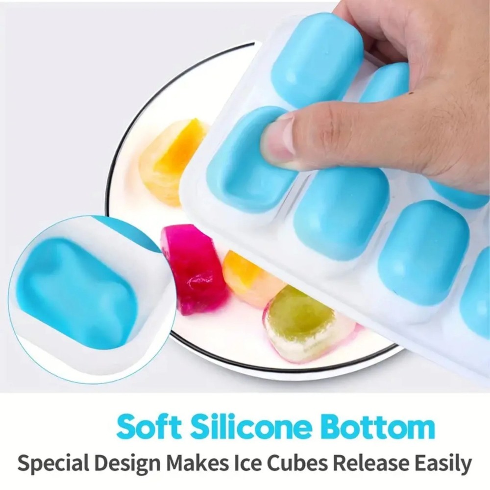 Silicone Ice Cube Trays with Lids Easy Release Non Spill Ice Maker