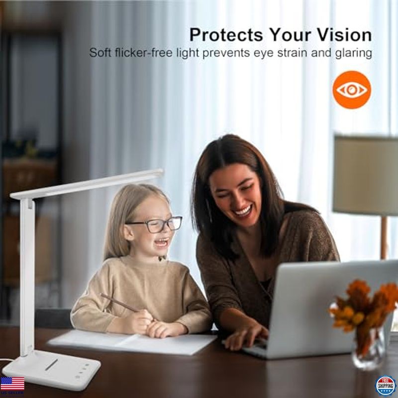 Karidi 13.3" LED Desk Lamp - Dimmable, USB, 5 Modes, Touch Control, Foldable