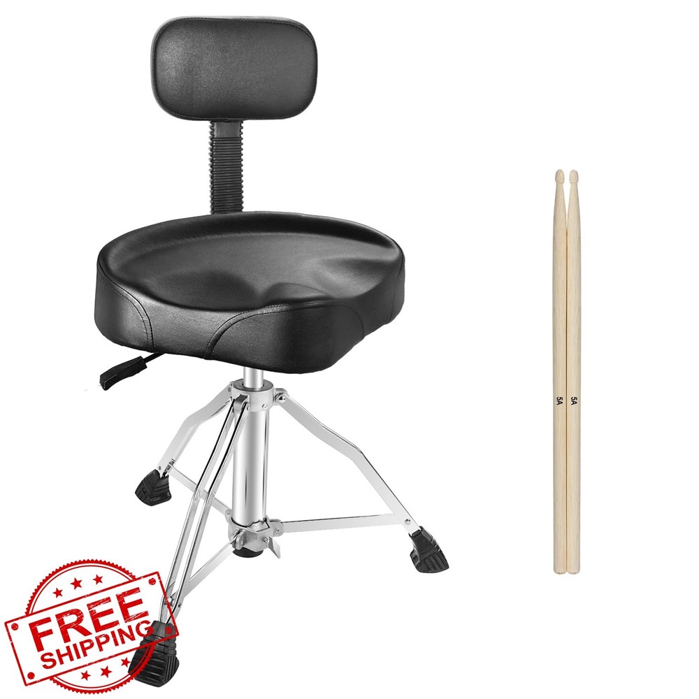 soulmate Black PU Drum Throne Stool with Backrest Adjustable