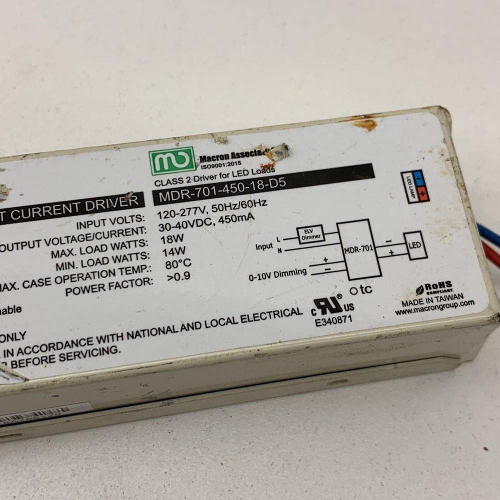 (10-Pack) Macron Constant Current LED Driver 18W 30-40VDC 450mA