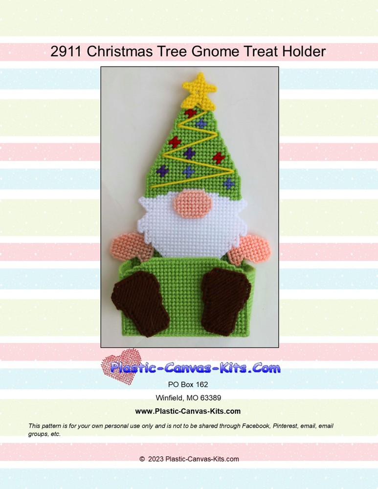 Christmas Tree Gnome Treat Holder- Plastic Canvas Pattern or Kit