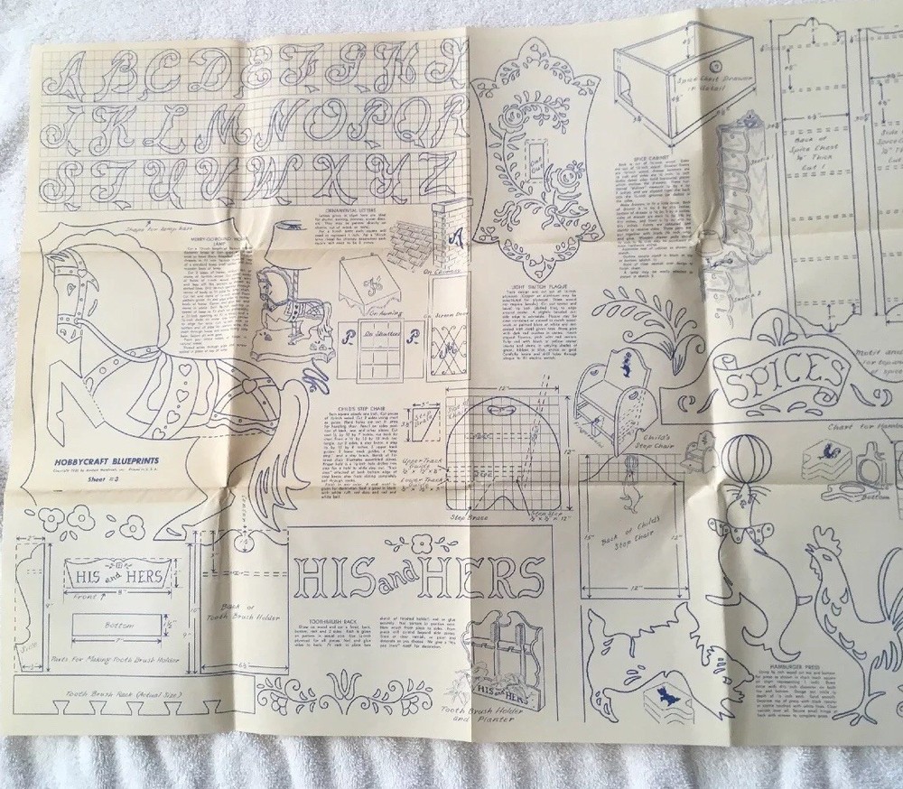 1956 Hobbycraft Blueprints Sheet 1 2 3 4 Scroll Saw 4 Sheets