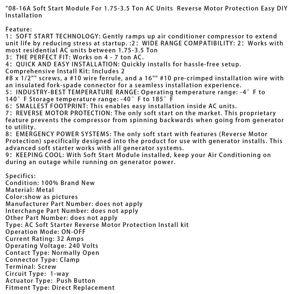 08-16A Soft Start Module For 1.75-3.5 Ton AC Units Reverse Motor Protection F1