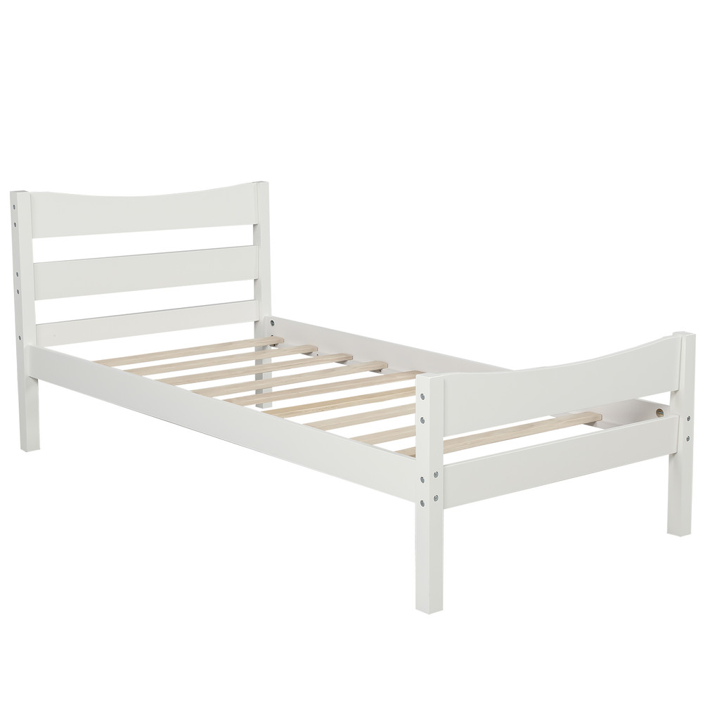 Twin Size Bed Frame Wood Platform Bed Frame with Headboard White/Walnut/Espresso