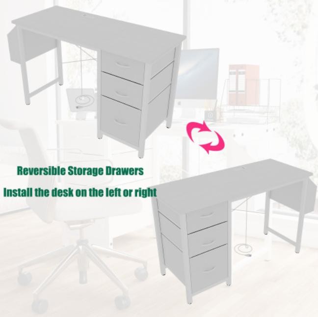 White 47.3" Home Office Desk USB Outlet 3 Storage Drawers Study Game Easy Assemb
