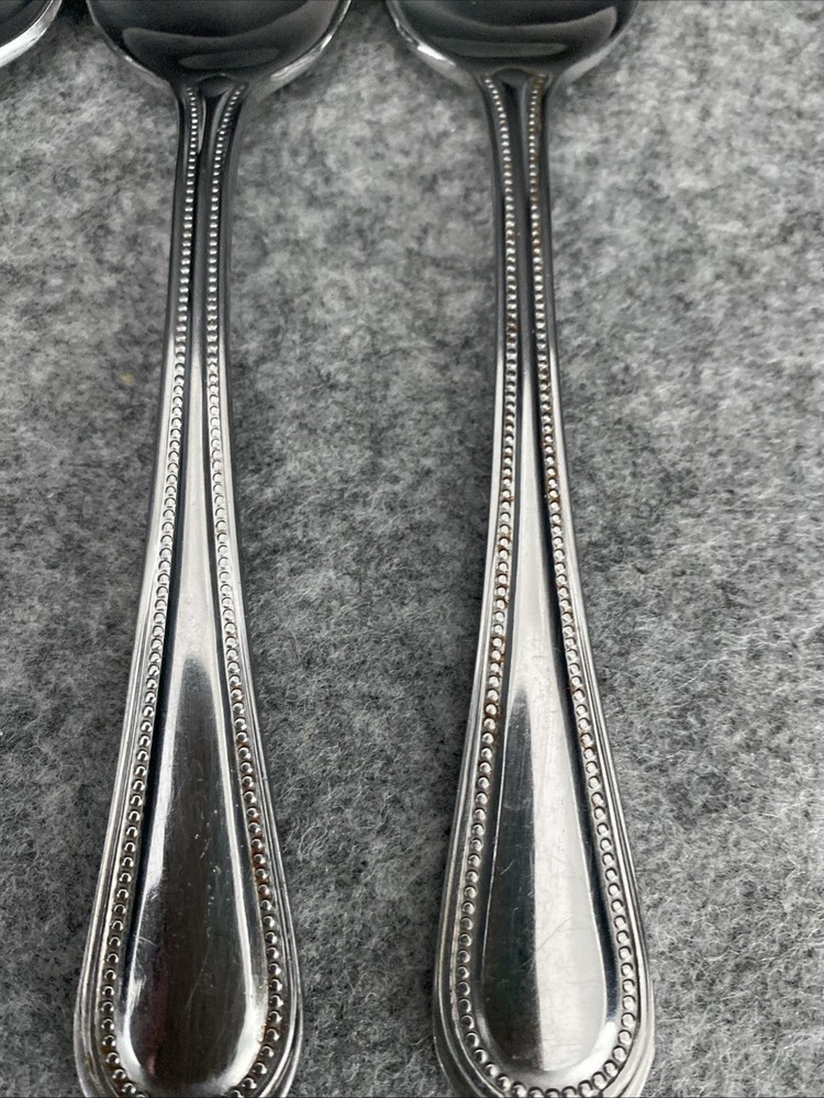 4 Oneida Stainless Countess Glossy Beaded Place Oval Soup Spoons Flatware