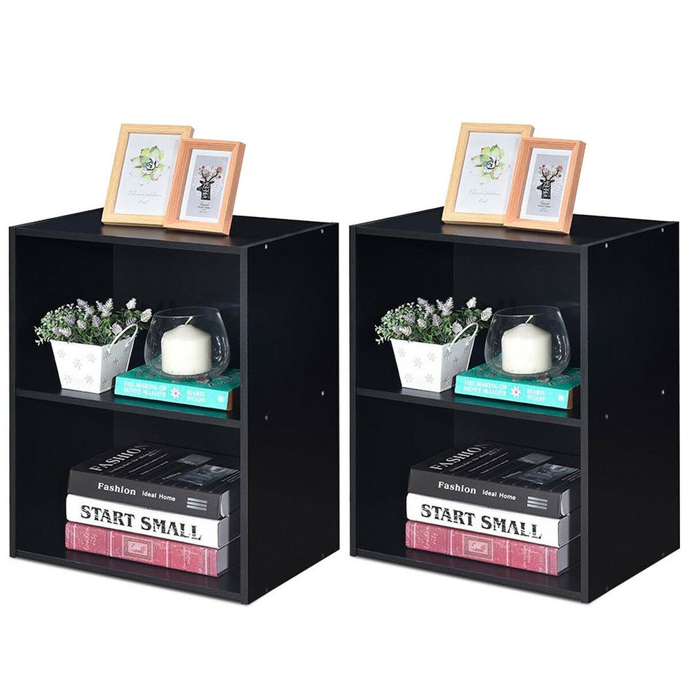 2PCS 2 Tier Open Shelf Night Stand End Table Sofa Side Storage Display Black