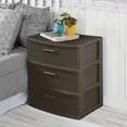 3 Drawer Wide Weave Plastic Tower Brown